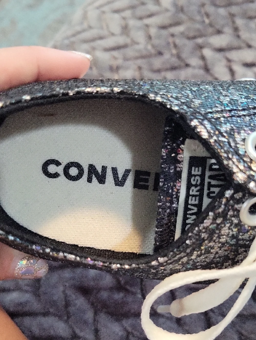 Converse Black Glitter Low-Top Sneakers with White Laces - Picture 3 of 10